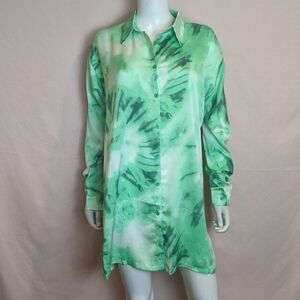 PrettyLittleThing Green Tie Dye Oversized Tee Shirt Dress size 2